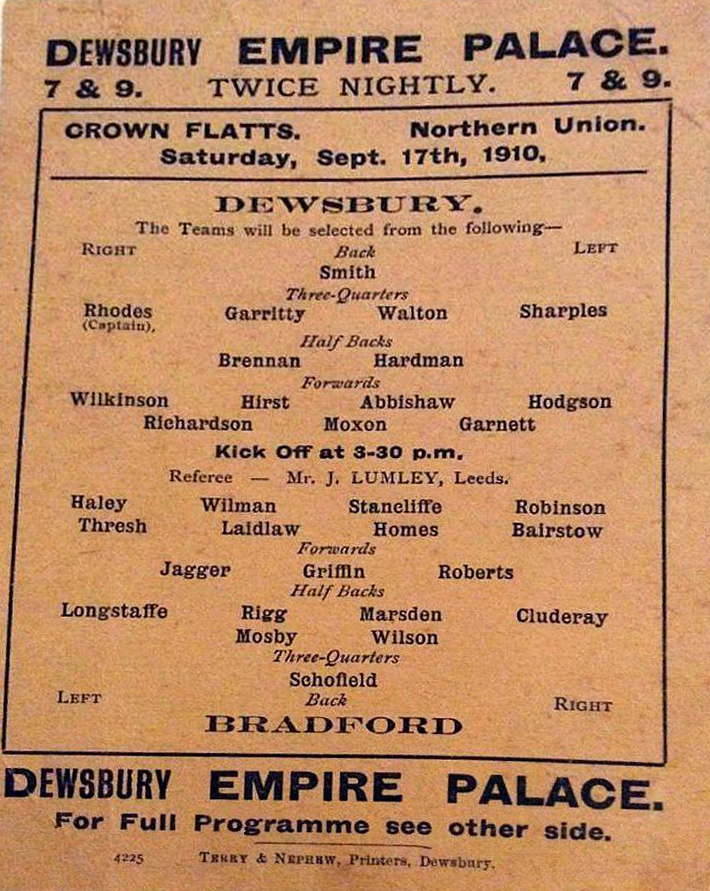 1910 Dewsbury vs Bradford Programme