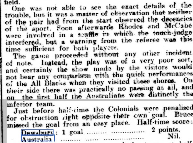 Dewsbury v Aus 31.10.1908 Yorkshire Evening Post